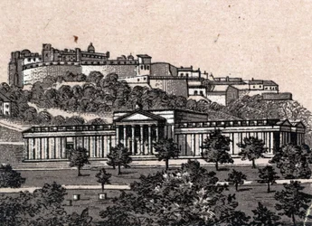 Edinburgh, Skottland: vy över National Gallery i Edinburgh. I ”Världen illustrerad i 168 vyer”. Odaterad (sent 1800-tal)