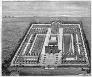 Egyptisk trädgård på faraonernas tid. Gravyr i "" Nature: genomgång av vetenskaperna och deras tillämpningar på konst och industri "" av 16 augusti 1879.