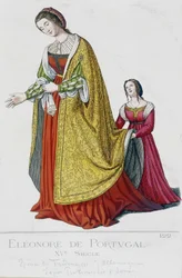 Eleonore av Portugal (1434-1476), fru till Fredrik III av Habsburg, tysk kejsare (1415-1493). Gravyr av 1800-talet.