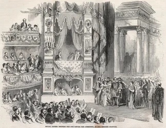 Elisabeth Rachel Felix, känd som Mademoiselle Rachel (1821-1858), fransk tragedienne, före Napoleon III på Theatre Francais 1852 - På tröskeln före tillkännagivandet av det andra imperiet förklarade Rachel vid Theatre Francais den 22 oktober 1852
