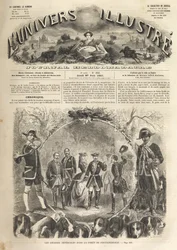 Kejsar Napoleon III på jakt i Fontainebleau - 1861 - Imperialjakt i Fontainebleau i närvaro av Napoleon III (1808-1873) och Imperatrice Eugenie (1826-1920). Det lysande universum 1861 -