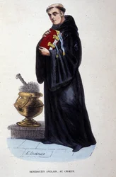 Engelska Benediktiner. Gravyr från ett album på religiösa beställningar, Paris