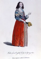 Engelsk kvinna i vårklänning 1641. 1800-talsgravyr.