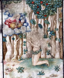 Eva i det jordiska paradiset (Eden). 1500-talet. Den krönade jungfruns kyrka, Lodi.