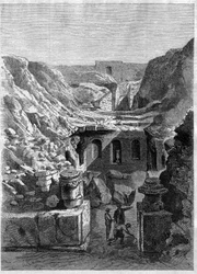 Utgrävningar gjorda i Senlis 1868 - upptäckte romerska arenor runt staden - Gravyr från 1868