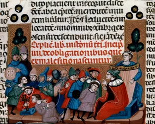 Avrättning av en miniatyrdom från Justinian Code (Codex Justinianus), en samling lagar och institutioner omsmält under den romerske kejsaren Justinian I av Bysans (483-565)