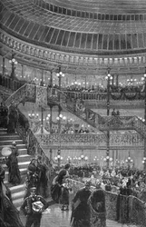 Utbyggnader av "Bon marche"-butikerna - Den stora centrala trappan. Paris 1880.