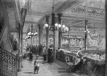 Expansioner av "Bon marche"-butikerna: Nytt galleri som leder till buffén. Paris 1880.
