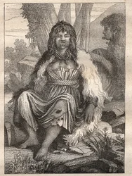 Expedition runt om i världen (1785-1788) av Jean Francois Galaup de La Perouse (1741-1788): typer av kvinnor i den franska hamnen (Alaska) - illustration hämtad från "" Les Grands Mariners du 1700-talet""