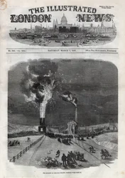 Explosion vid kolgruvan Lund Hill (Lundhill) i Barnsley, England. En tidning. Gravyr i "" The Illustrated London News"" av 7 mars