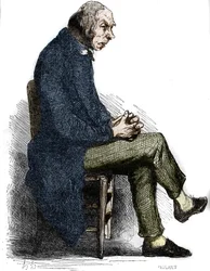 Fader Goriot. Gravyr i mitten av 1800-talet. Illustration till "The Father Goriot" av Honore de Balzac (1799-1850).