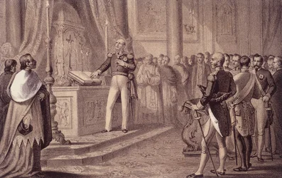 Ferdinand I av Bourbon eller Ferdinand IV (1751 - 1825), kung av Neapel, invigde konstitutionen 1820 - i "" Storia d