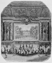 Ludvig XIV:s fest, av hertigen av Saint Aignan (Komedi i musik, spelad i parken i Versailles) Gravyr