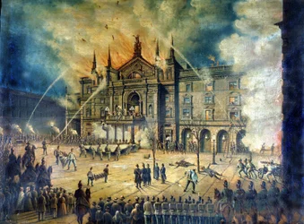 Brand av Wieneroperans Wiener Ringtheater 1881. 1800-talsteckning