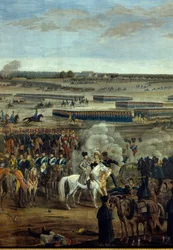 Första kejsardömet: kejsar Napoleon I (1769-1821) på den vita hästen vid slaget vid Leipzig (Folkslaget), 16-19 oktober