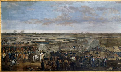 Första imperiet: Kejsar Napoleon I (1769-1821) (på den vita hästen) i slaget vid Leipzig (Nationernas slag), 16-19 oktober