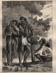 Första resan (1768-1771) av kapten James Cook (1728-1779): en Neo-Zelandan familj (Neo Zelandaise) - illustration hämtad från "The Great Mariners of the 18th century""