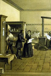 Florence Nightingale (1820 - 1910) på ett sjukhus i Scutari i Turkiet ca 1855 - Detalj av CHD3641