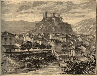 Foix - Ariege - Occitanie - gravyr i "" PATRIE" - PECTUREQUIREQUE BESKRIVNING AV FRANKRIKE I 6 VOLYER AV LUCIEN HUARD - slutet av 1800-talet