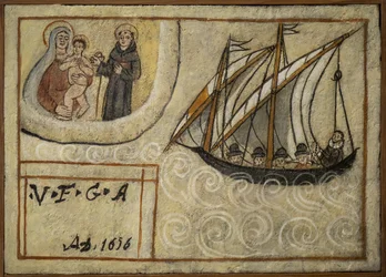 Tidigare voto (ex voto) sjöman, populärt erbjudande som ett löfte om hängivenhet och tacksamhet för sjömannen som överlever till farorna med havet som kommer från kyrkan Carmine, Torre del Greco, nära Neapel 1800-talets Italien
