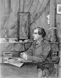 François Coppée (1842-1908), fransk poet och dramatiker. Teckning av M.F. Desmoulins.1885.