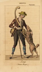 Franske skådespelaren Bertin som Zug i den historiska melodraman Pauvre Berger av Daubigny, Carmouche och Hyacinthe på Theatre du Panorama Dramatique