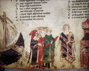Fransk köpman i Venedig. Miniatyr ur "Roman de Troie" av Benoît de Sainte-Maure. 1300-talet, Biblioteca Marciana, Venedig