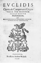 Frontispice av "Optica & Catoptrica..." av Euclid