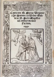 Frontispice av musikaliska partitur av "" Canticle of the Blessed Virgin Mary "" av Giovanni Animuccia
