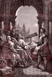 Galileo visar det första teleskopet för doge av Venedig (gravyr