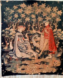 Gallant scen, hjärtats gåva (Tapestry, ca 1400-1410)