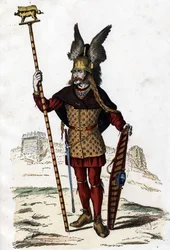 Gallisk ledare som bär krigets tecken - i "Fransmännens civila och militära dräkter genom århundradena, Paris, F. Roy, 1882"