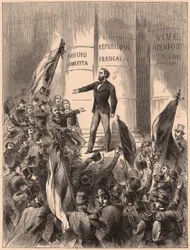 Gambetta, på trappan till Hotel de Ville i Paris, proklamerar republiken efter tillfångatagandet av Napoleon III i slaget vid Sedan i det fransk-preussiska kriget 1870