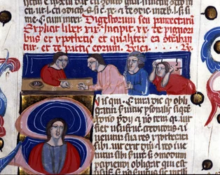 Tärningsspel (gioco dei dadi). Manuskript från 1300-talet. Biblioteca Nazionale Braidense. Milano