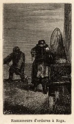 Sophlockare i Riga. Ritning av Henriet, för att illustrera hans resa till de ryska baltiska provinserna 1851-54. Gravyr i "" Le tour du monde"", redigerad av Edouard Charton