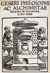 Geberi philosophi ac alchimistae titelsida för en alkemiaffär. Geber (v721-v815), arabisk alkemist