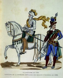 Gendarme 1593 och kapten för hedersbarnens första kompani 1596 - i "" La France et les francais" av Challamel