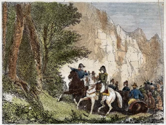 General Bonaparte (Napoleon I) och Pascal (Pasquale) Paoli (1725 - 1807), korsikansk patriot. Gravyr 1800-talet
