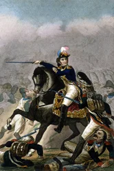 General Jean Lannes, hertig av Montebello (1769-1809) vid slaget vid Essling (21 - 22 maj 1809) Gravyr från 1800-talet. . Milano