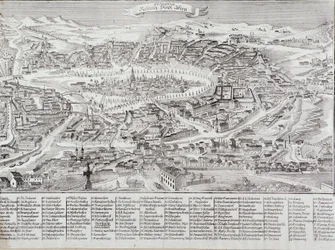 Allmän vy över staden Wien med detaljer om huvudbyggnaderna och monumenten. Österrike Gravyr från 1800 privatsamling