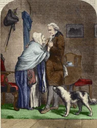 George Washington (1732-1799), vald till USA:s president, hälsar sin mor innan han lämnar.