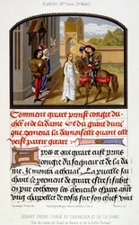 Girart tar avsked av riddaren och damen - faksimil av en illumination från 1400-talet