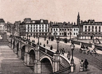 Glasgow, Skottland: utsikt över Broomielaw-bron. i "" Världen illustrerar 168 vyer"" Odaterat (slutet av 1800-talet)