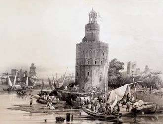 Gold Tower, Sevilla, "Konstnärligt och monumentalt Spanien med berömda platser och monument i Spanien"" av Don Genaro Perez de Villa