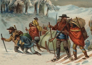 Guldsökare på väg till Klondyke, Alaska på 1800-talet.