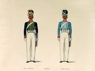 Golundauz, Madras Hästartilleri; och Sowar, Madras lätta kavalleri, 1835 ca.