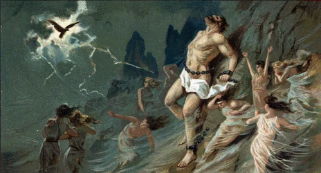 Stora grekiska tragedier: "" Promethee enchaine""" av Aeschylus. I öknen i Scythia är Promethee kedjad på en klippa på order av Jupiter för att ha skapat män och fört dem med himmelsk eld. Där gnagde en örn hans lever, ständigt återfödd. Promethee slut