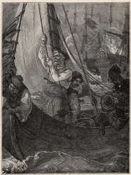 Grekiska frihetskriget 1821 - 1829: Konstantin (Konstantin) Kanaris (Konstantinos Canaris) bränner flaggskeppet för den turkiska flottan före Chios