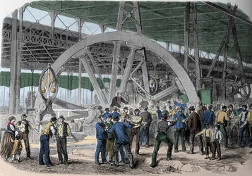 Greve du Creusot. En överlåtelse av arbetare i verkstäderna, vid tidpunkten för lönen. 1800-talet.