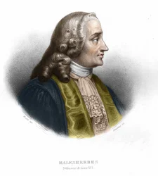 Guillaume Chretien (Guillaume-Chretien) av Lamoignon de Malesherbes (1721-1794). fransk politiker. Gravyr från 1852